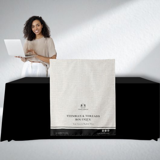Chic Linen Black Business Logo Event Display Table タペストリー
