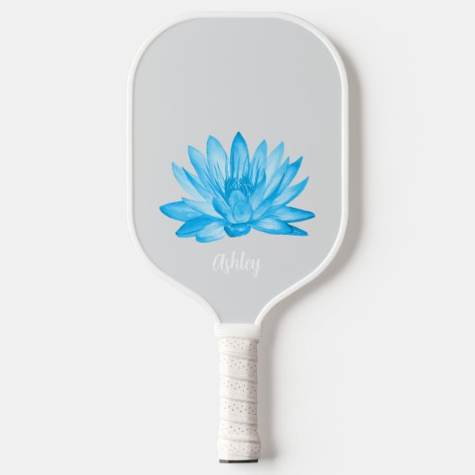chic lotus baby blue personalized script ピックルボールラケット (正面)