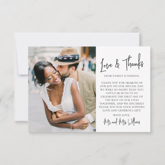 Chic Love and Thanks Script 2 Photo Script Wedding サンキューカード (裏面)