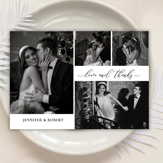 Chic Love and Thanks Script Photo Collage Wedding サンキューカード