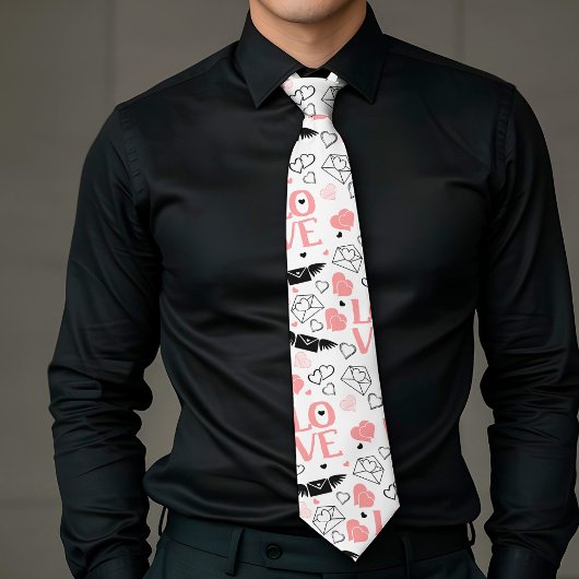 Chic Love Lettering Hand Drawn Heart Tie ネクタイ