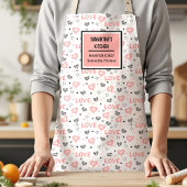 Chic Love Lettering Pink Black Heart Apron エプロン