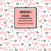 Chic Love Lettering Pink Black Heart Apron エプロン