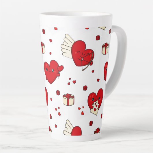 Chic Love-Themed Valentine’s Day Gift Red Heart カフェラテマグ (右アングル)