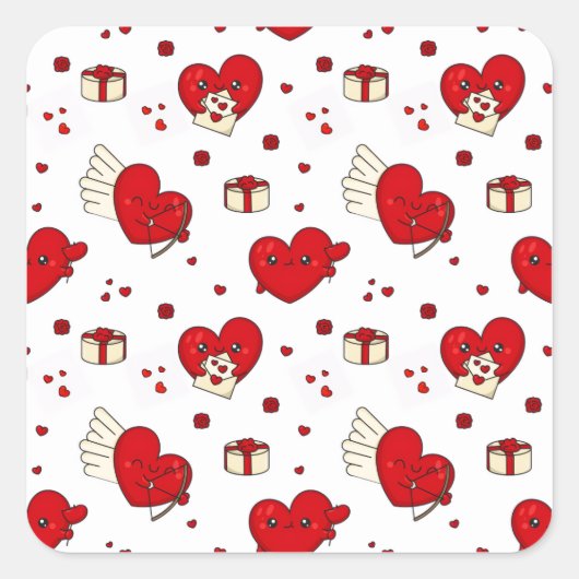 Chic Love-Themed Valentine’s Day Gift Red Heart スクエアシール (正面)