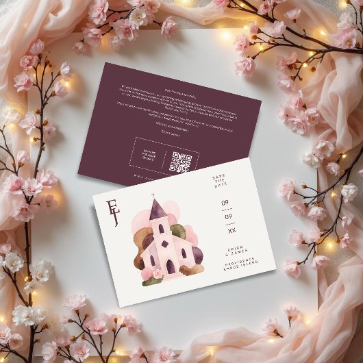 Chic Lovely Rustic Pink Tones Church Wedding セーブザデート