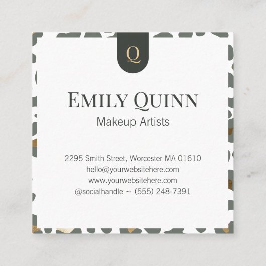 Chic Luxury Monogram Leopard Cheetah Print Beauty  スクエア名刺 (裏面)