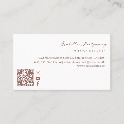 Chic Luxury Pink Script Interior Designer Photo QR 名刺 (裏面)