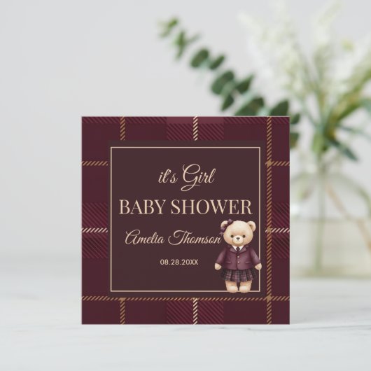 Chic Luxury Teddy Bear baby shower 招待状 (スタンド正面)