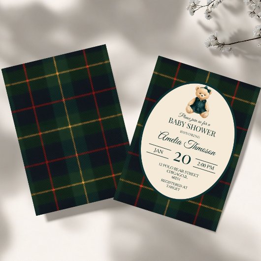 Chic Luxury Teddy Bear Baby Shower 招待状