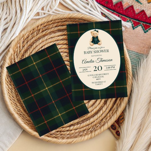 Chic Luxury Teddy Bear Baby Shower 招待状