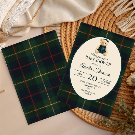 Chic Luxury Teddy Bear Baby Shower 招待状