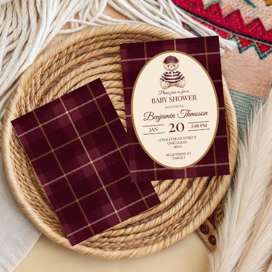 Chic Luxury Teddy Bear Baby Shower 招待状