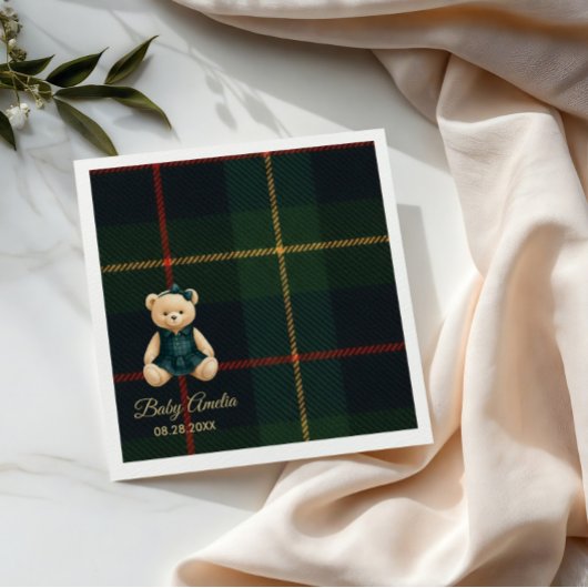 Chic Luxury Teddy Bear Baby Shower Invitation スタンダードカクテルナプキン