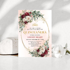 Chic Maroon Peony Eucalyptus 15th Birthday Invite 招待状