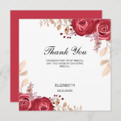 Chic Maroon Rose Floral Greenery Birthday サンキューカード (正面/裏面)