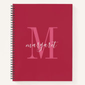 chic maroon &white monogram name Spiral Notebook ノートブック (正面)