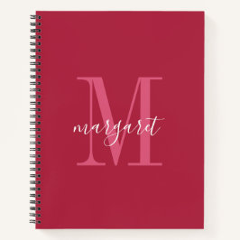 chic maroon &white monogram name Spiral Notebook ノートブック