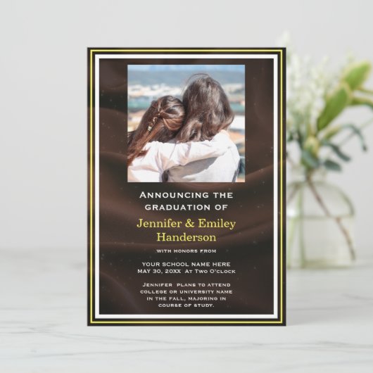 Chic Marron photo double graduation Announcement 招待状 (スタンド正面)