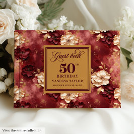 Chic Marsala Blush Gold Flowers 50th Birthday ゲストブック