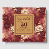 Chic Marsala Blush Gold Flowers 50th Birthday ゲストブック (正面)
