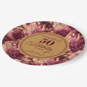 Chic Marsala Blush Gold Flowers 50th Birthday  ペーパープレート (アングル)