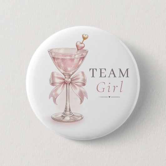 Chic Martini Gender Reveal Pink Team Girl Button 缶バッジ (正面)