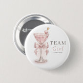 Chic Martini Gender Reveal Pink Team Girl Button 缶バッジ (正面&裏面)