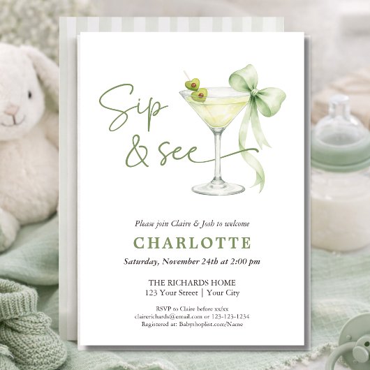 Chic Martini Tini One Gender Neutral Sip And See  招待状