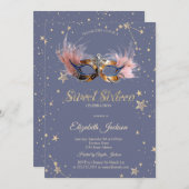 Chic Masque Stars Pastel Lavender Sweet 16 招待状 (正面/裏面)