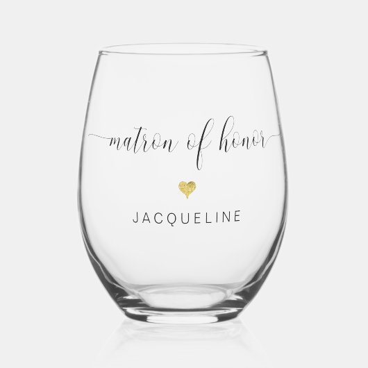 Chic Matron of モダン Honorスクリプト金ゴールドハート名 ステムなしワイングラス (正面)