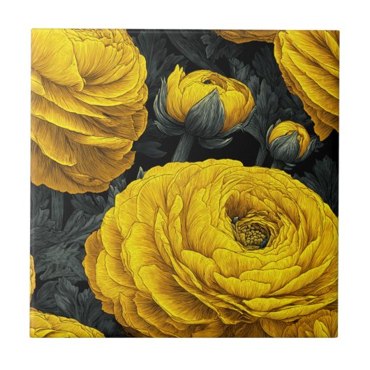 Chic Mediterranean RanunculusTiles For Home Decor タイル (正面)