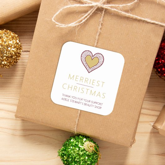 Chic Merry Christmas Gold Heart Lace Effect Thanks スクエアシール