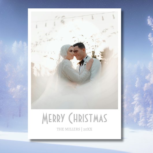 Chic Merry Christmas Newlywed Photo Light Gray シーズンカード
