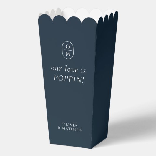 Chic Midnight Blue Monogram Popcorn Favor Box フェイバーボックス (正面)