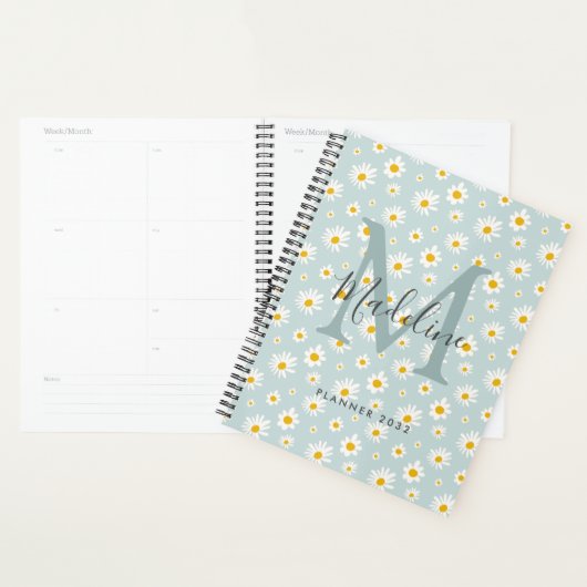 Chic Minimal Daisy Teal Script Monogram プランナー手帳 (ディスプレー)