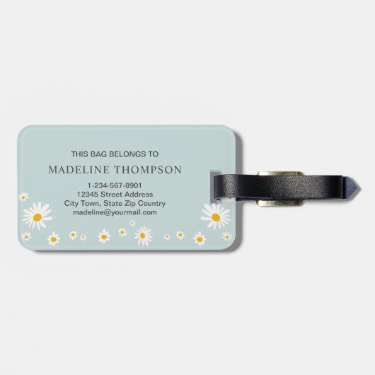 Chic Minimal Daisy Teal Script Monogram ラゲッジタグ (裏面横)