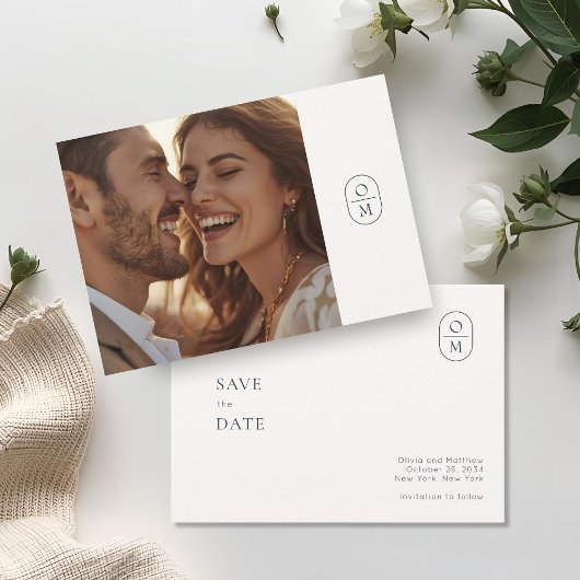  Chic Minimal Modern Photo Monogram Wedding  セーブザデート