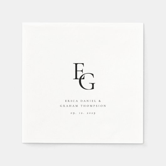 Chic Minimal Monogram Wedding スタンダードカクテルナプキン (正面)