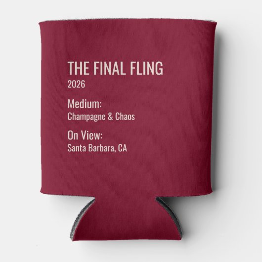 Chic Minimal Museum Label Bachelorette Party Favor 缶クーラー (正面)