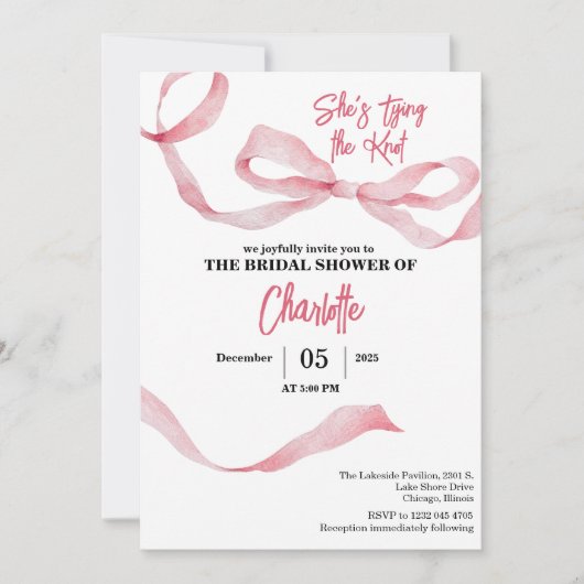 Chic Minimal She's Tying the Knot Bridal Shower  招待状 (正面)