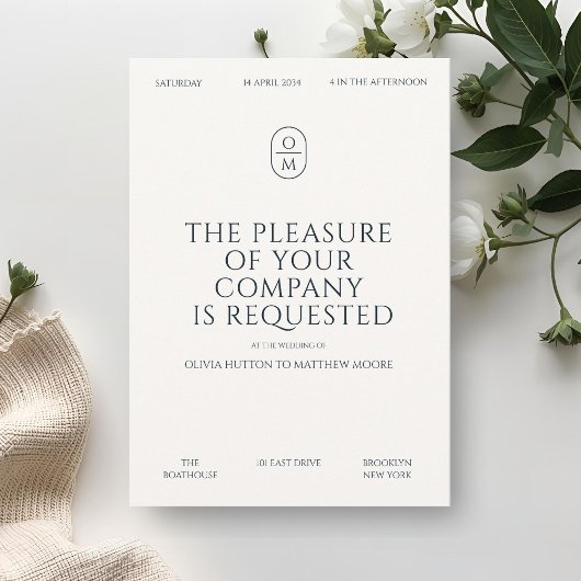 Chic Minimal Typography Monogram Wedding  招待状