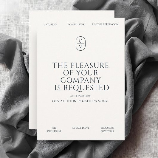 Chic Minimal Typography Monogram Wedding  招待状