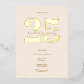 Chic minimalist 25th birthday  箔招待状 (正面)