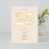 Chic minimalist 25th birthday  箔招待状 (立ち正面)