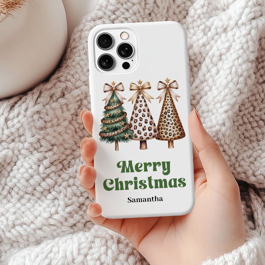 Chic Minimalist Christmas trees green gold leopard Case-Mate iPhoneケース