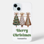 Chic Minimalist Christmas trees green gold leopard Case-Mate iPhoneケース (裏面)