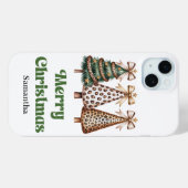 Chic Minimalist Christmas trees green gold leopard Case-Mate iPhoneケース (裏面 (横))