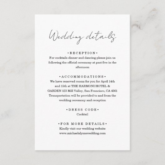 Chic Minimalist Handwriting Script Wedding Details エンクロージャーカード (正面)