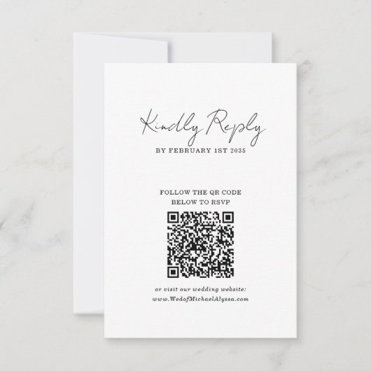 Chic Minimalist Handwriting Script Wedding QR Code 出欠カード (正面)